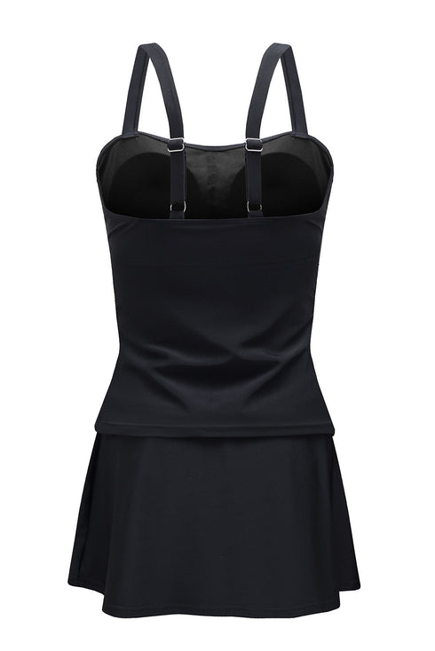Solid Square Neck Sleeveless Tankini Swimsuit